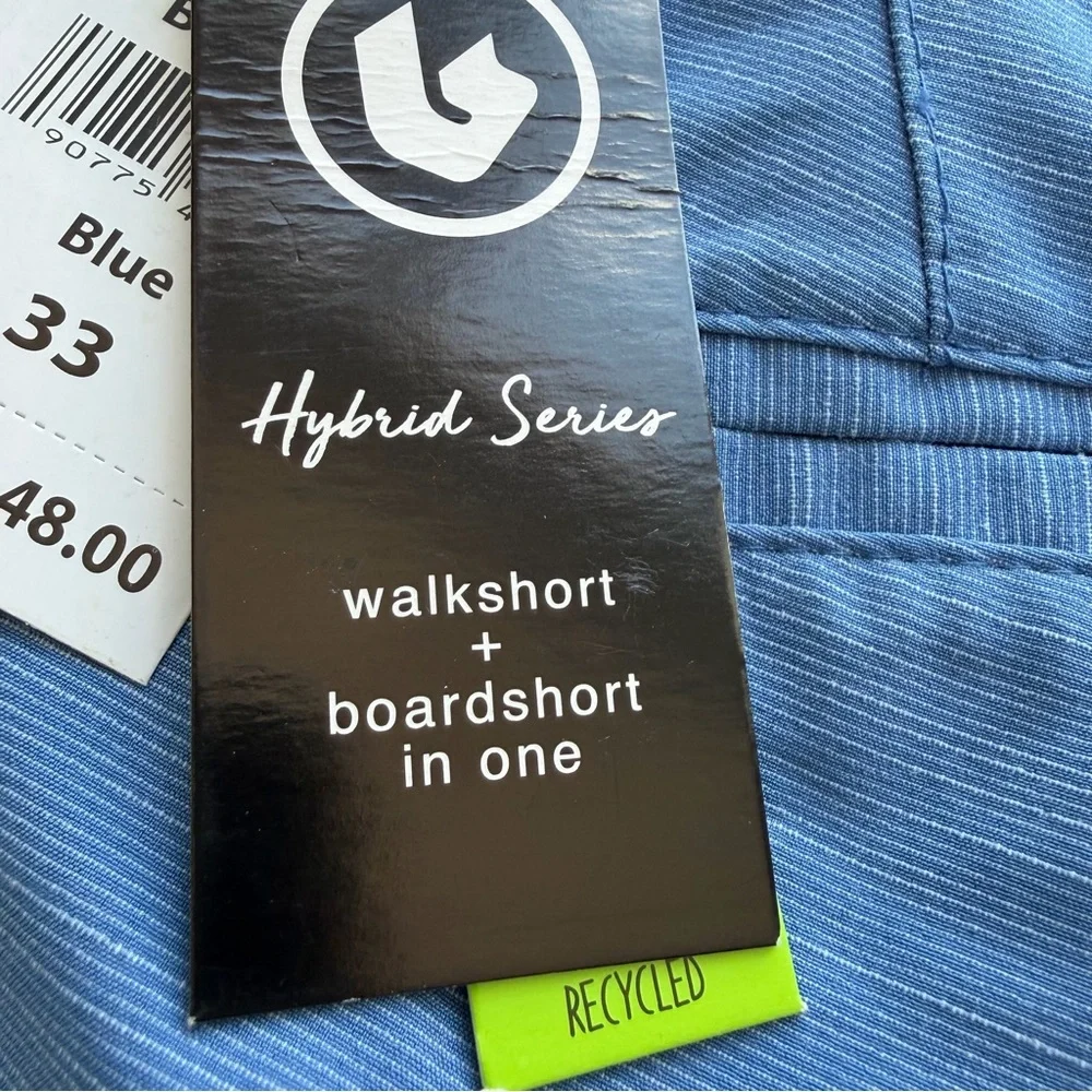 NWT Burnside Hybrid Walkshort+Boardshort Sz 33 Pockets Blue Golf Casual Beach